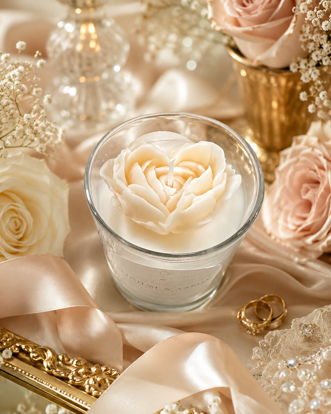 Personalized Wedding Intention Candle | Custom Floral Candle for Couples