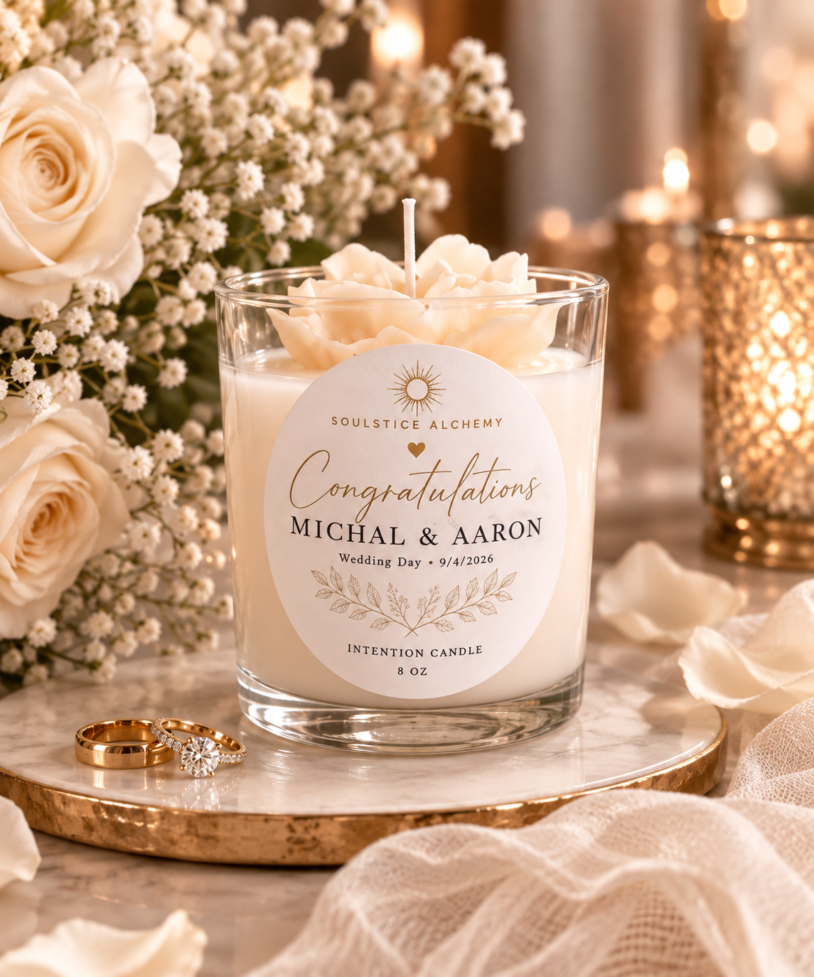 Personalized Wedding Intention Candle | Custom Floral Candle for Couples