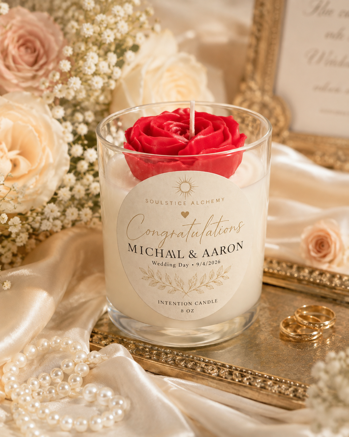 Personalized Wedding Intention Candle | Custom Floral Candle for Couples